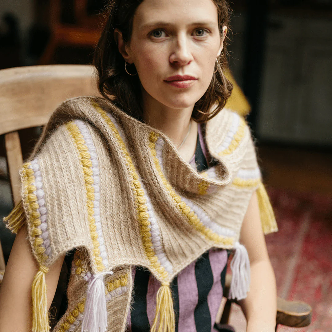 Calendula Shawl - Wrap with Bobbles and Fringe