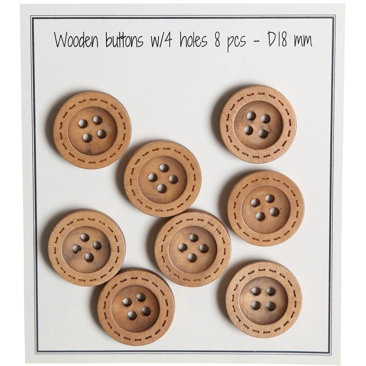 Wooden Buttons - Round Groove - Stitch Pattern - 8 pcs.