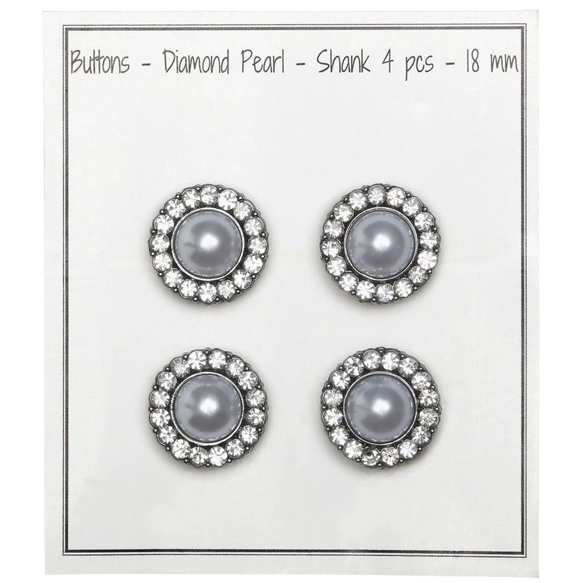 Pearl Buttons w. Stones - Black - Multiple Sizes