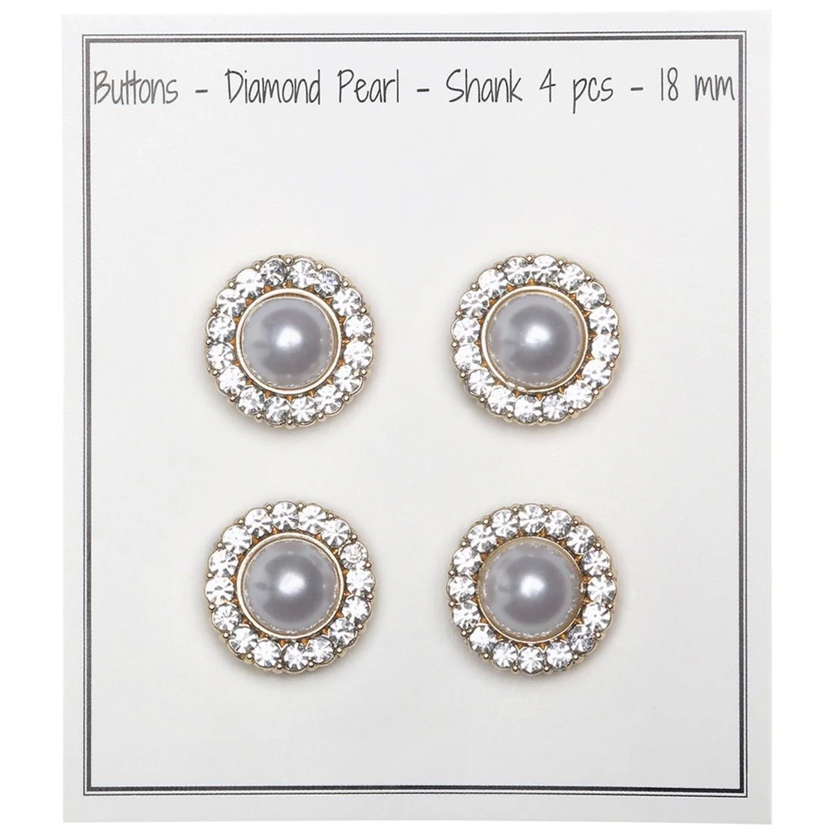 Pearl Buttons w. Stones - Gold - Multiple Sizes