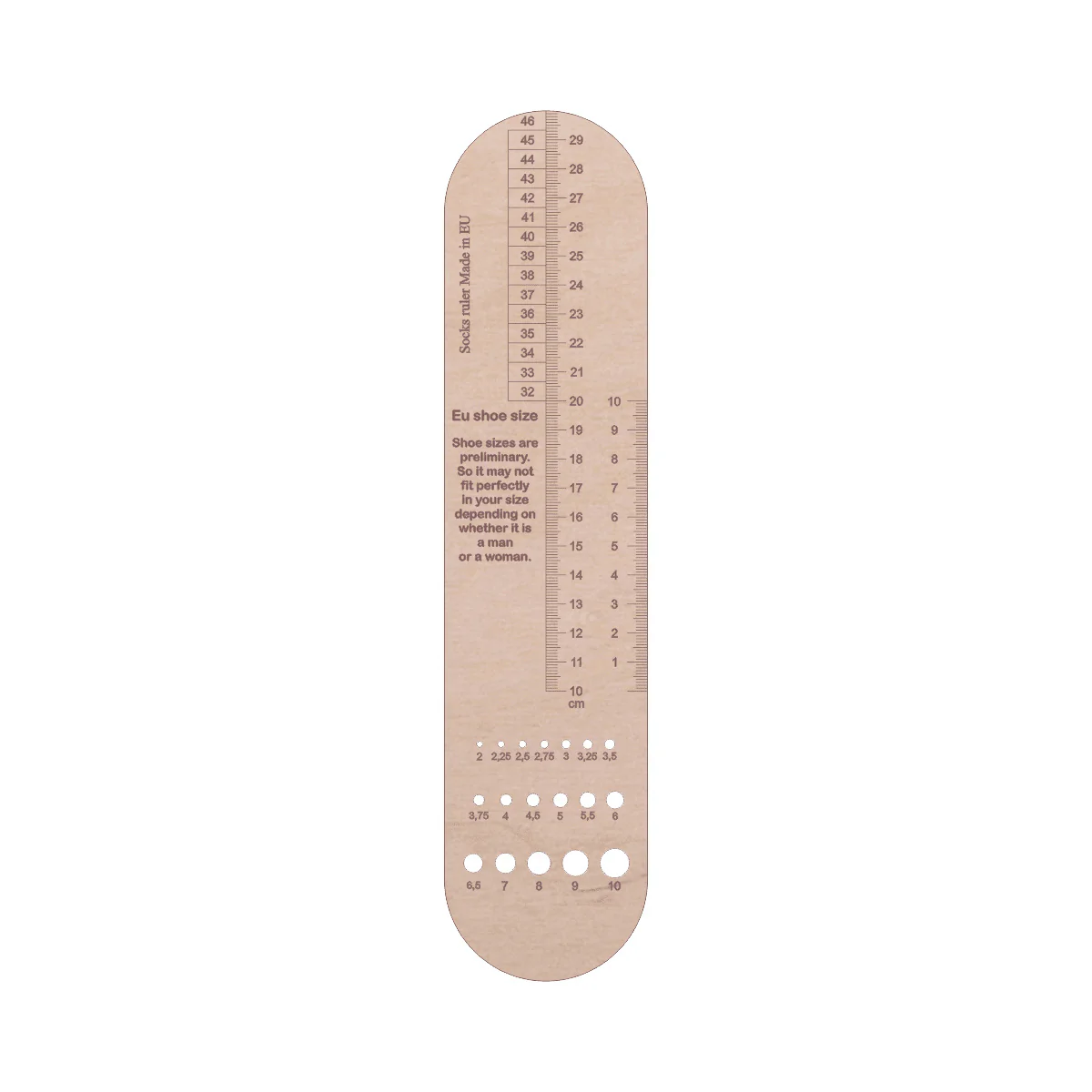 Sock Ruler with Needle Gauge