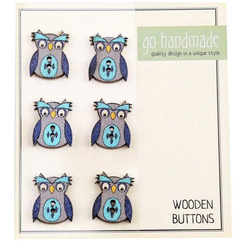 Wooden Buttons - The Owl Janus - 6 pcs, 20 mm